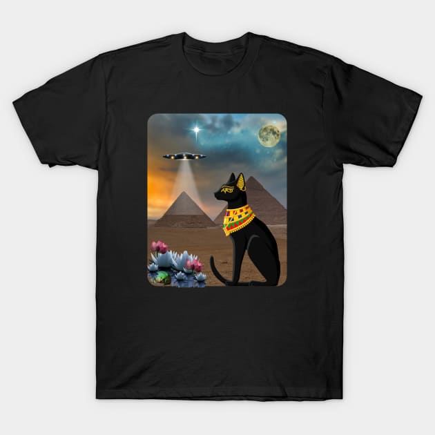 Egyptian Cat Amid the Pyramids in Ancient Egypt T-Shirt by Spacetrap